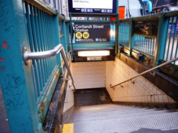 The entrance to Cortlandt Street subway station in NYC.